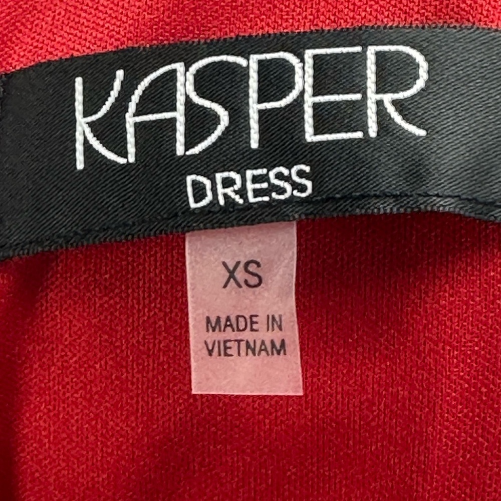 Kasper Long Sleeve V-Neck Faux Wrap Midi Dress - Red Cream - Picture 8 of 13